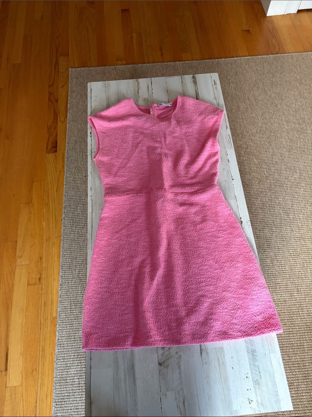 Pink Textured Cap-Sleeve Dress